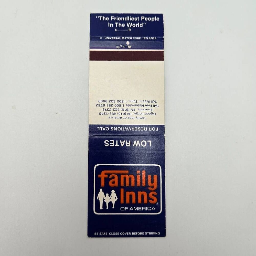 Vintage Matchcover Family Inns Of America Pigeon Forge Knoxville Tennessee